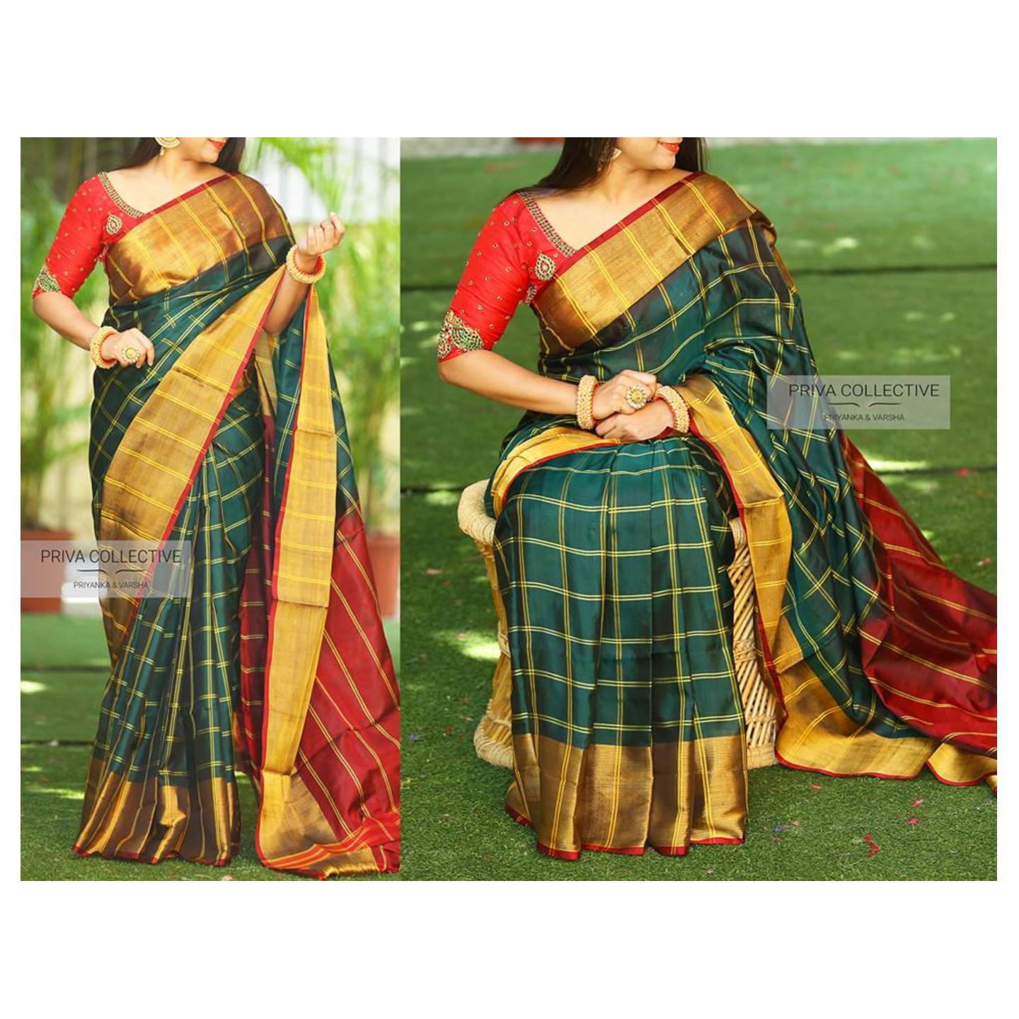 uppada dark green saree