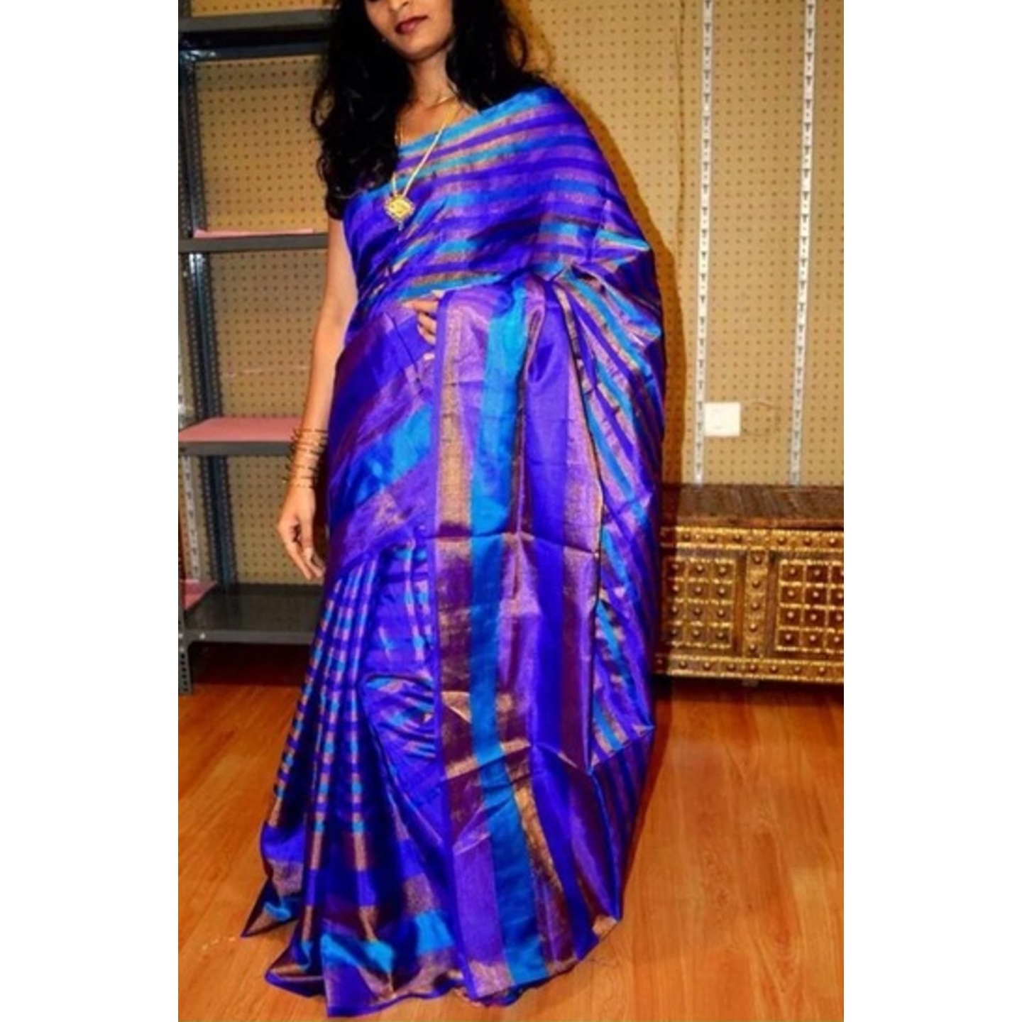 uppada line blue handloom saree 