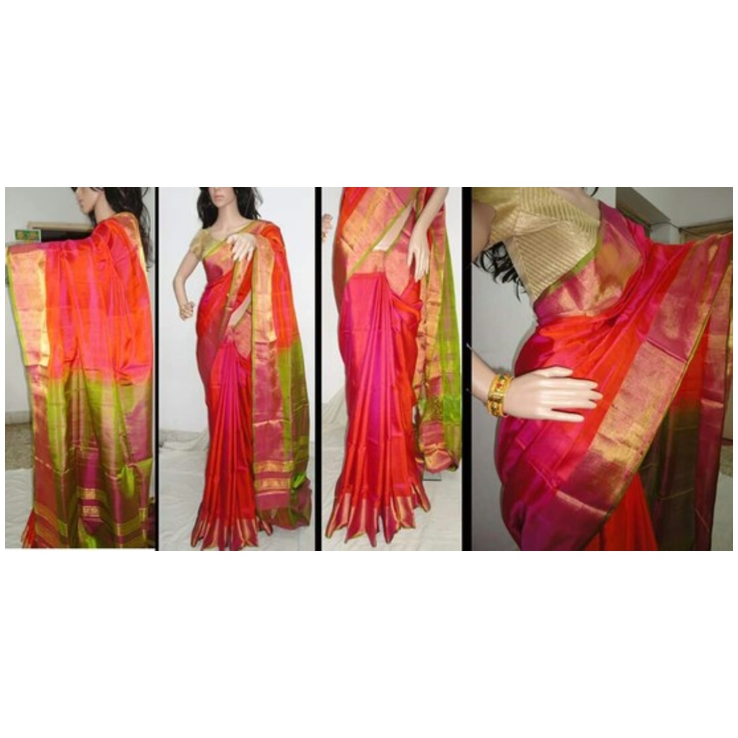 uppada orange and pink mix handloom  saree