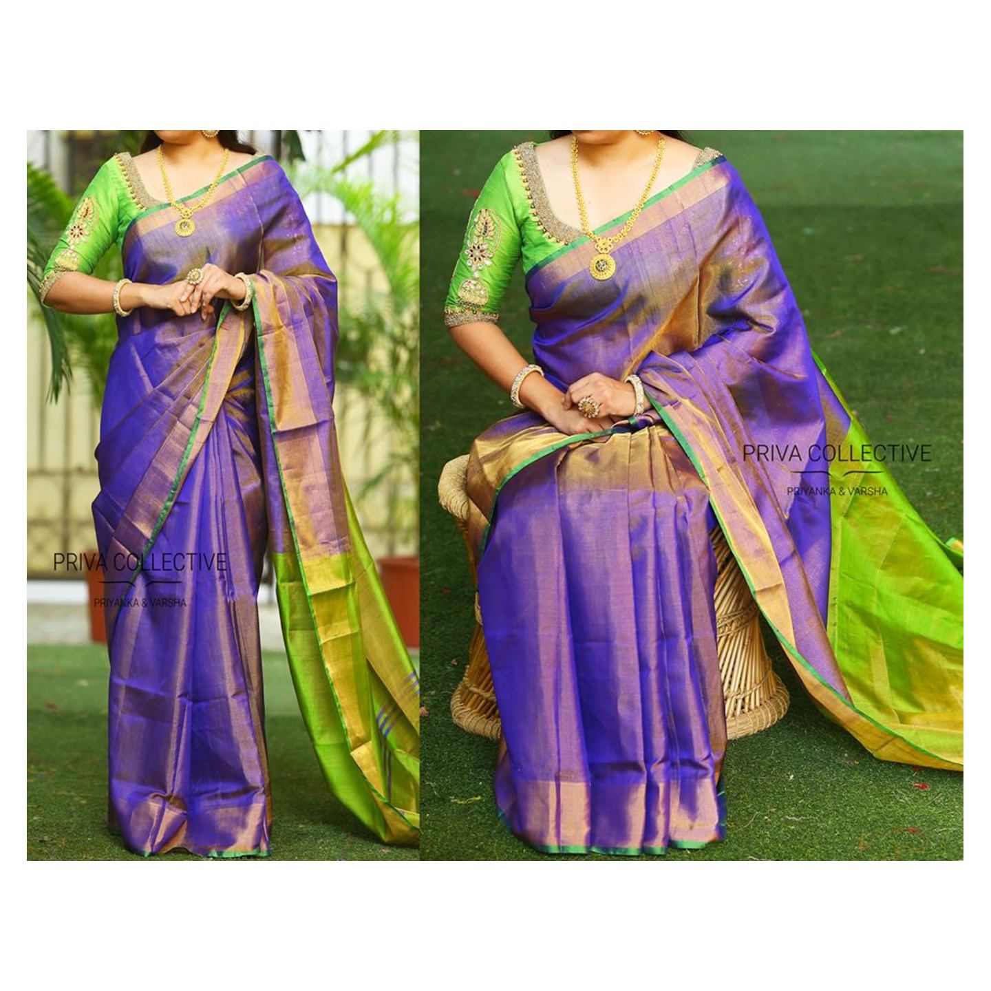 uppada green and blue tissue sarees