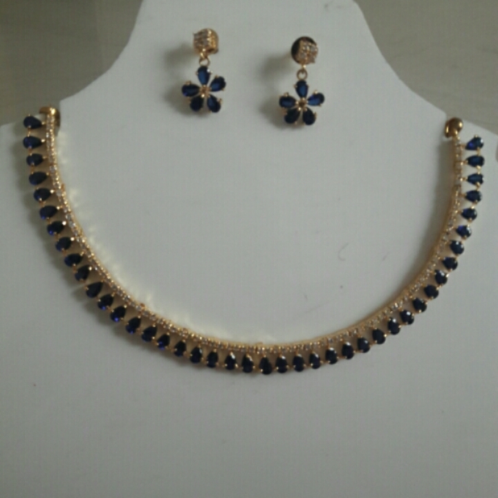 Single Line Necklace with Blue color Stones