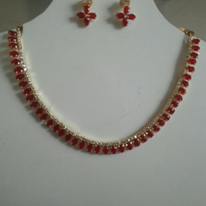 Single Line Ruby Neck Piece with Ear Rings