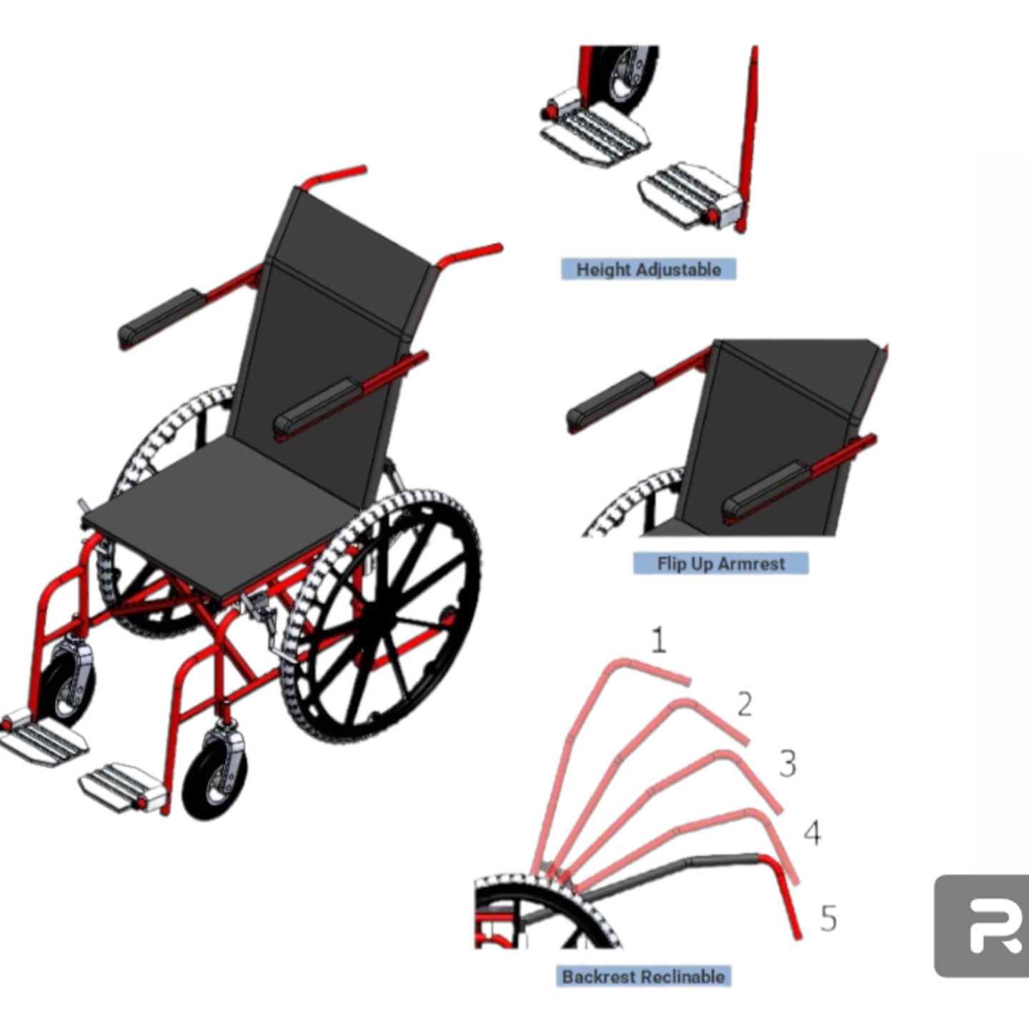 Wheel Chair with Recliner Backrest