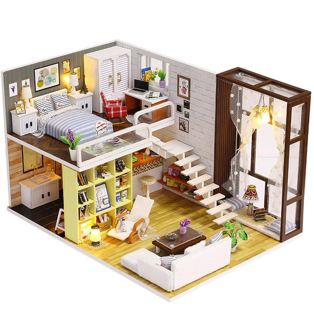 iiecreate K-028 Contracted City DIY Doll House With Furniture Light Cover Gift Toy