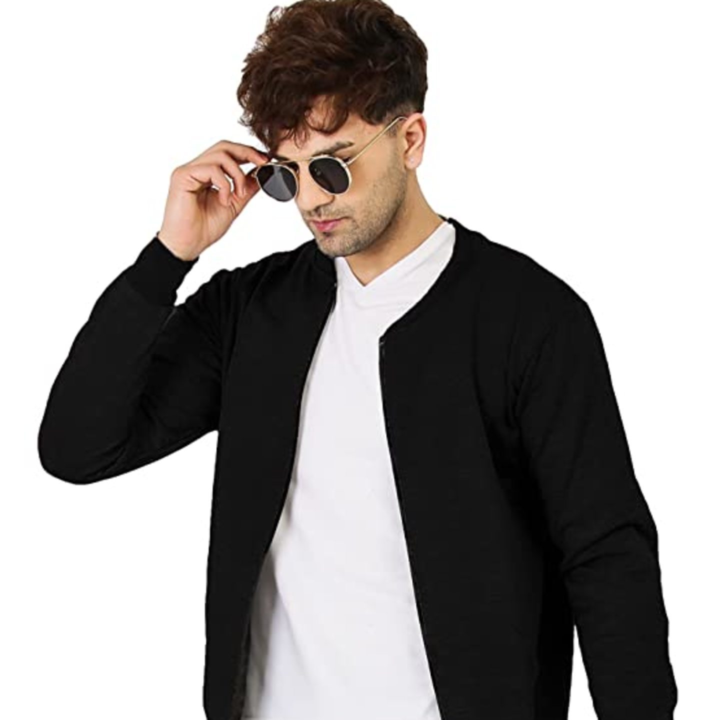 LEOTUDE Men's Regular Fit Bomber Jacket (Color: Black)