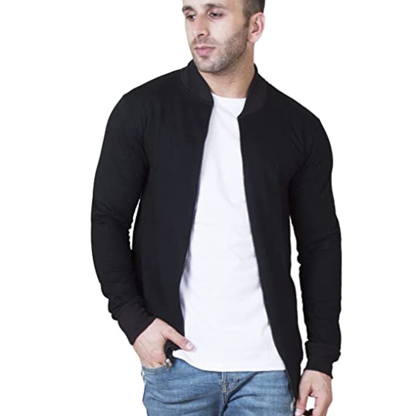Veirdo Men's Cotton Jacket(W03_BLKZIP_XL_BLACK_X-Large)