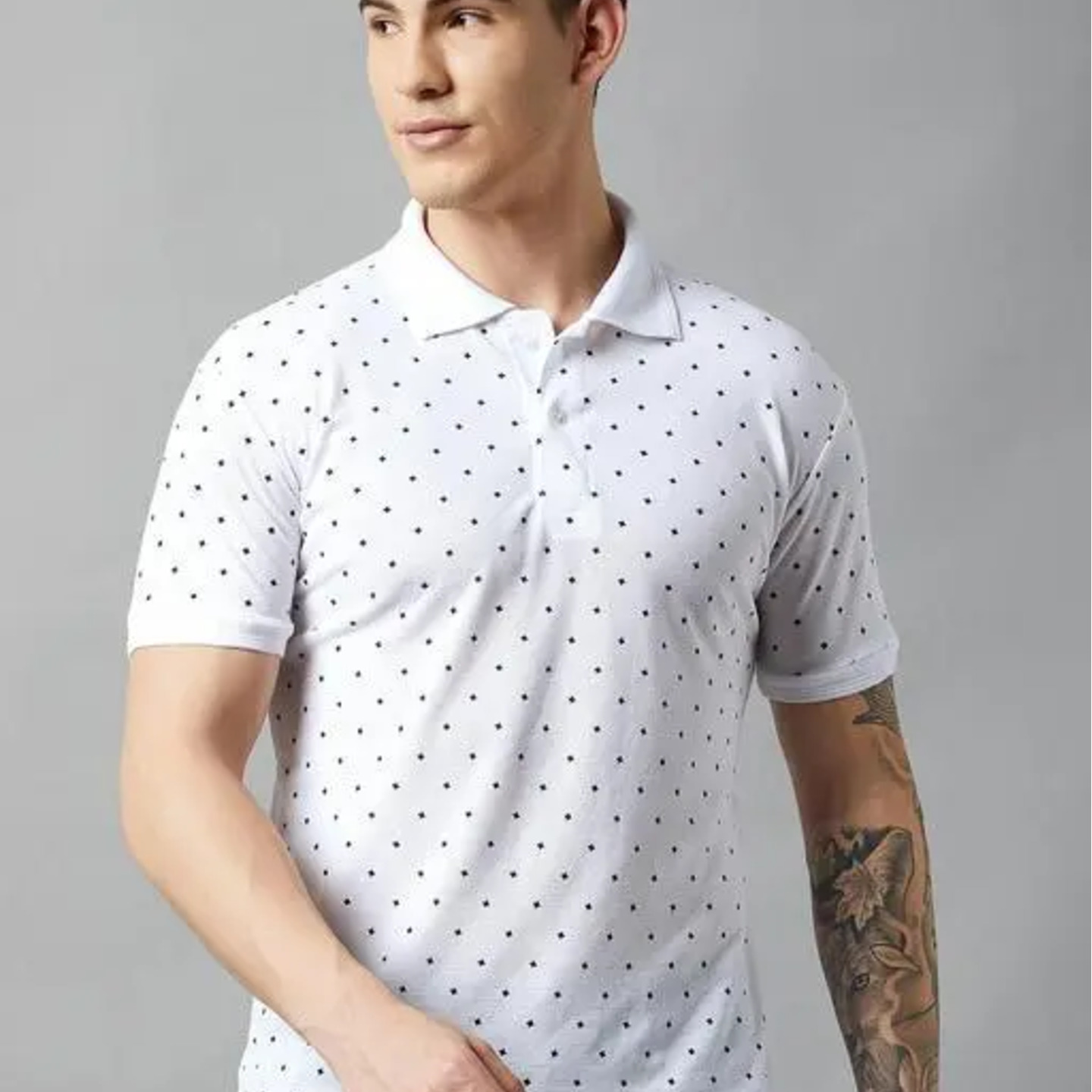 Men Printed Polo Neck Polycotton T-Shirt