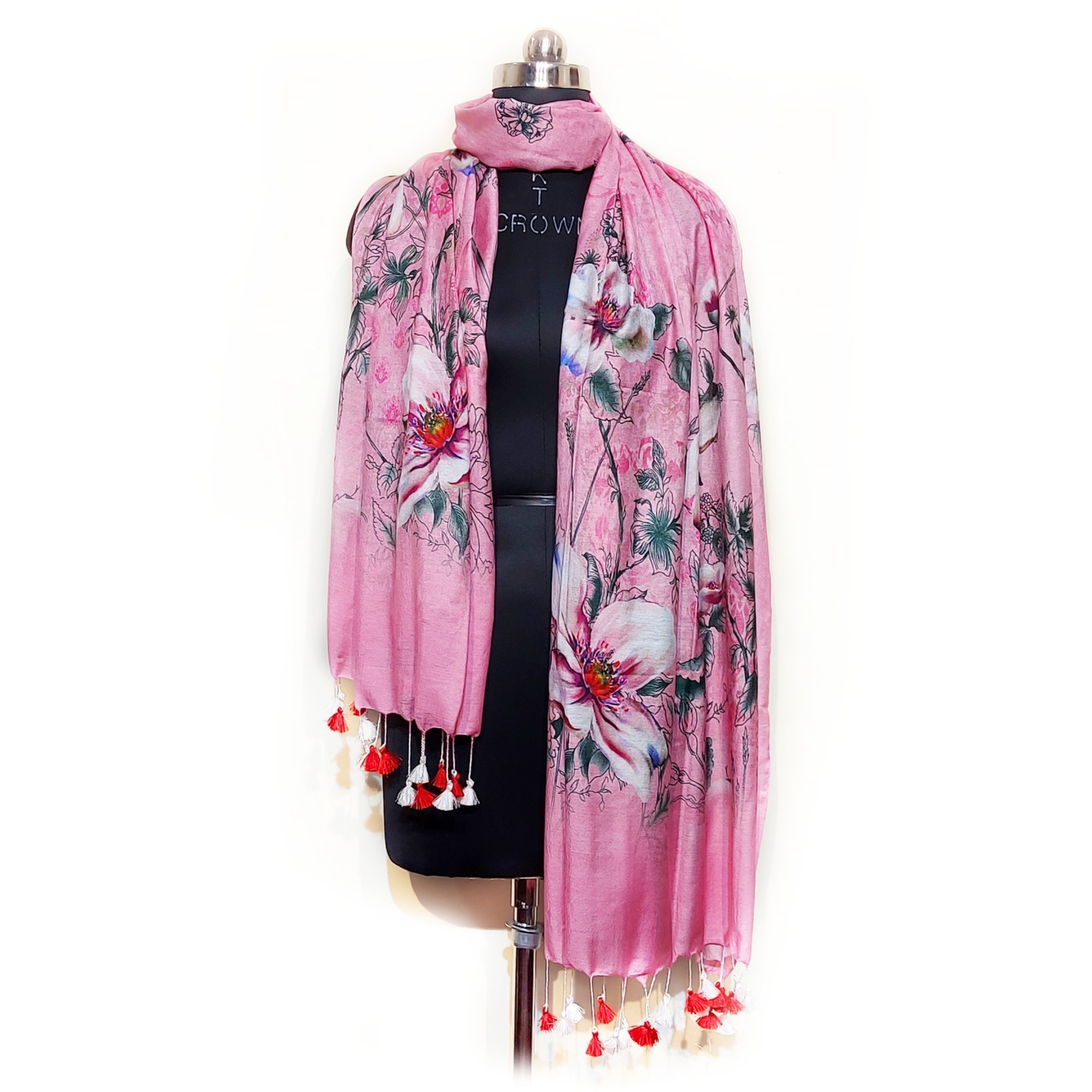 Pink shade Floral digital print semi silk Dupatta