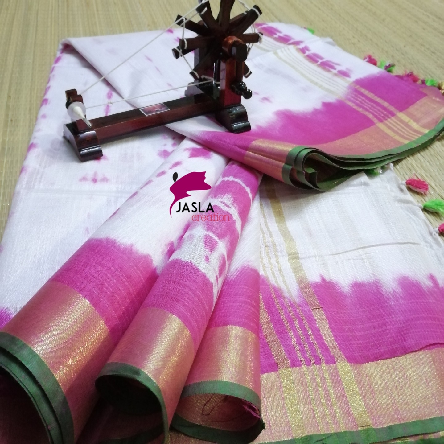 Pink Handwoven Art Linen Shibori Saree