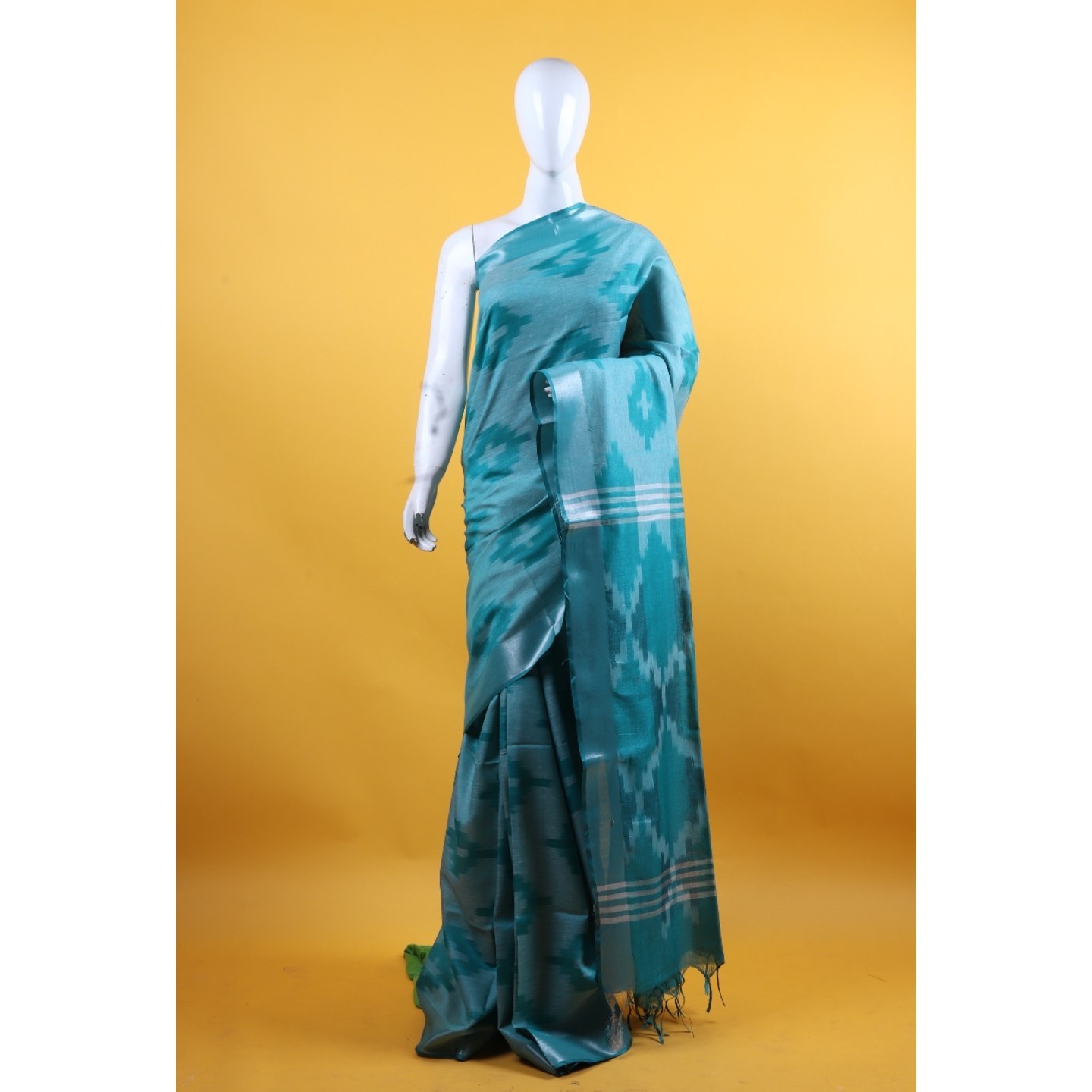 Rama Green Art Linen Ikkat Saree