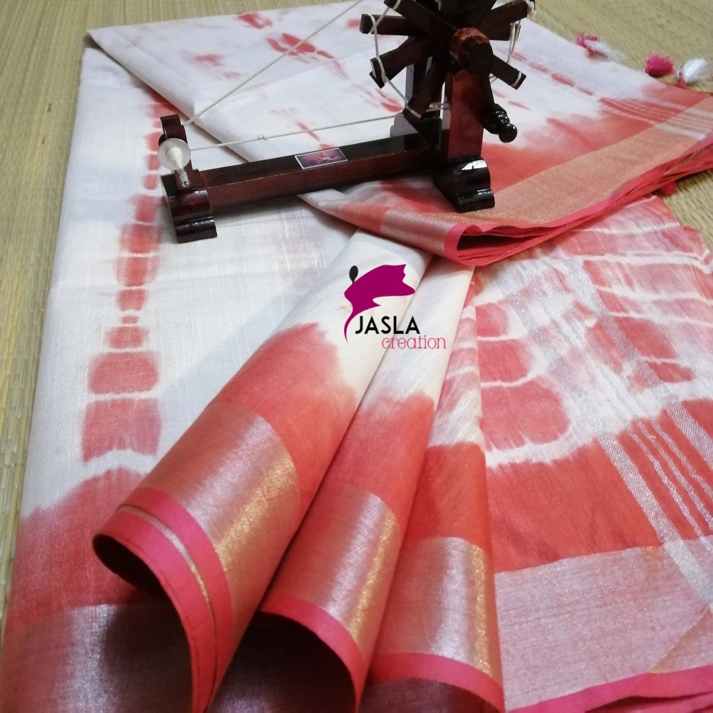 Red Art Linen Handwoven Shibori Saree