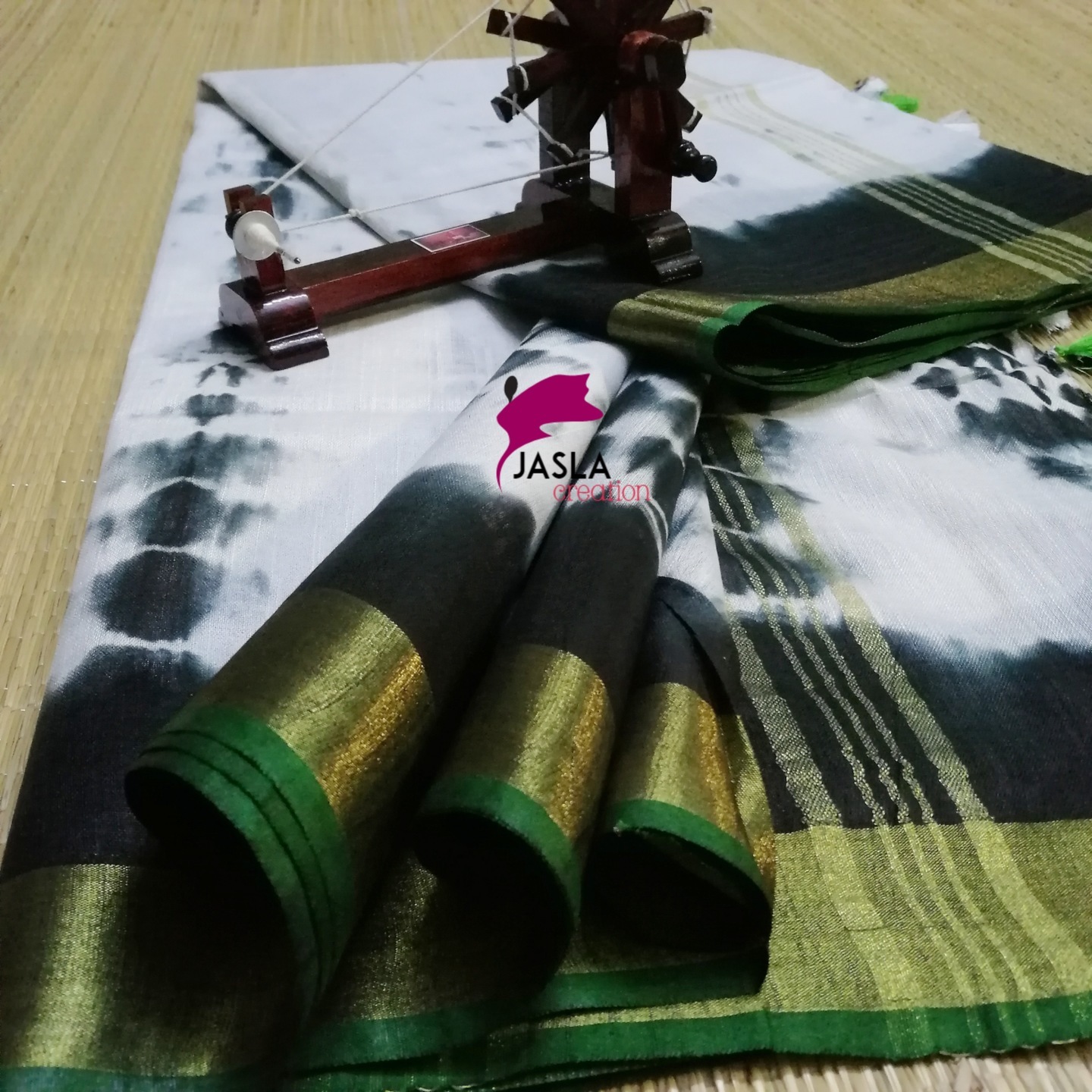 Handwoven Art Linen Shibori Saree with Golden border 