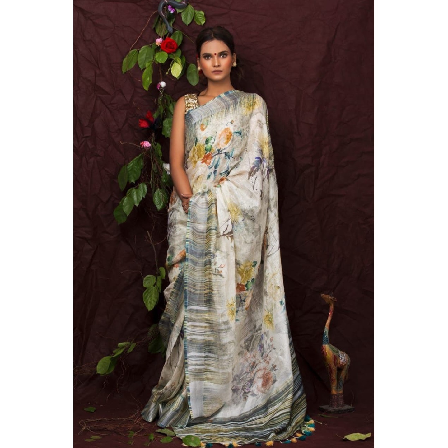 Multicolor Handwoven Floral Digital Print Saree