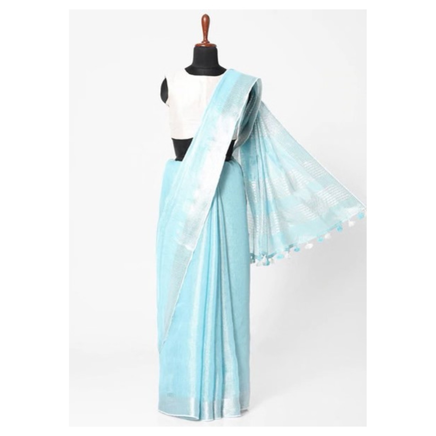 Sky Blue Handwoven Tissue Linen Saree