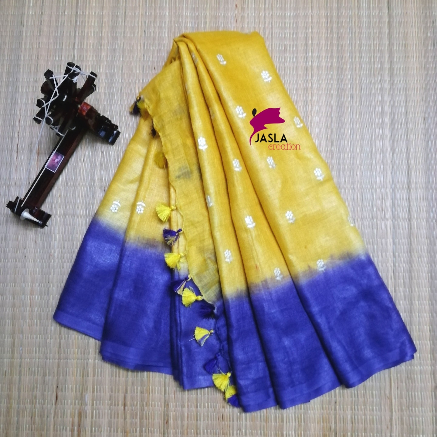 Yellow handcrafted Linen Saree