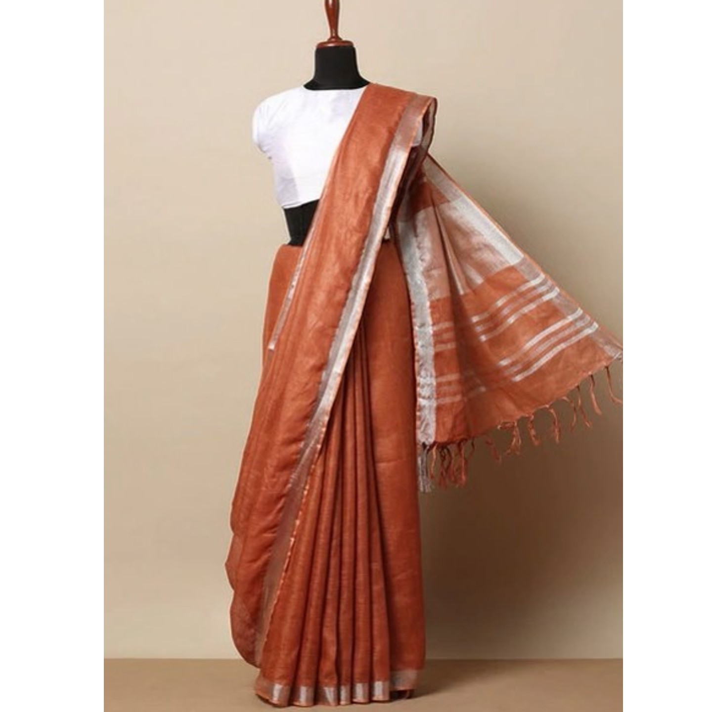 Bhagalpuri Pure Linen Saree with Silver Zari Border