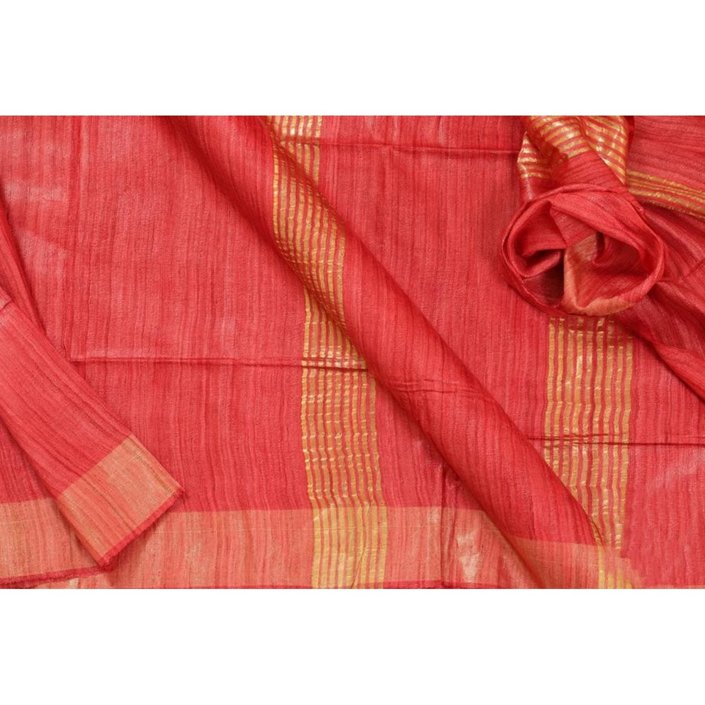 Red Handloom Pure Tussar Ghicha Silk Saree