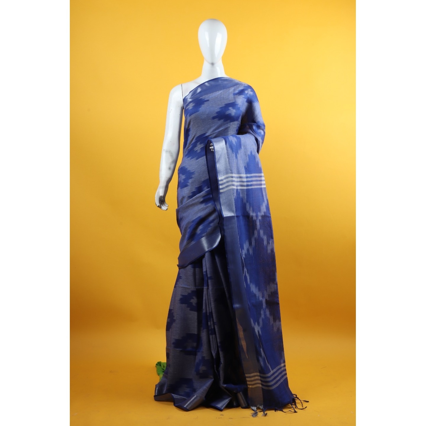 Blue Art Linen Handwoven Ikkat Saree