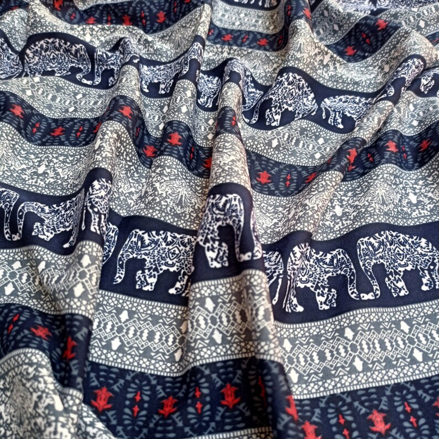 Beautiful Elephant Print Crepe Fabric, Soft Fabric By Yard, Womens Clothing Robe, Indian Dressing Fabric, Sewing Fabric, Silk Crepe Fabric