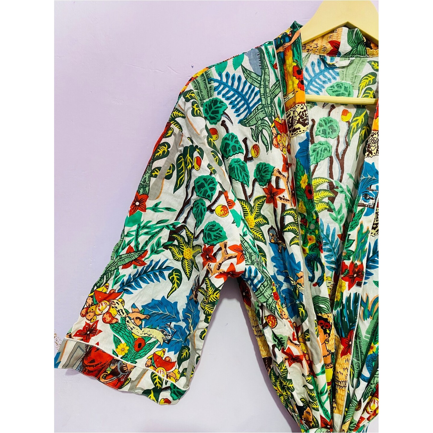 Beautiful White Color Kimono Robe, Frida Kahlo Kimono Robe, Soft Cotton Robe, Beach Cover Up, Soft and Comfortable Bath Robe