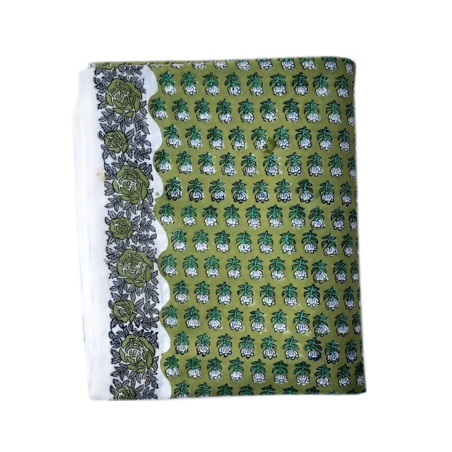 Green Floral Print Cotton Fabric, Soft Cotton Fabric, Block Print Fabric By The Yard, Womens Clothing Robe, Sewing Fabric