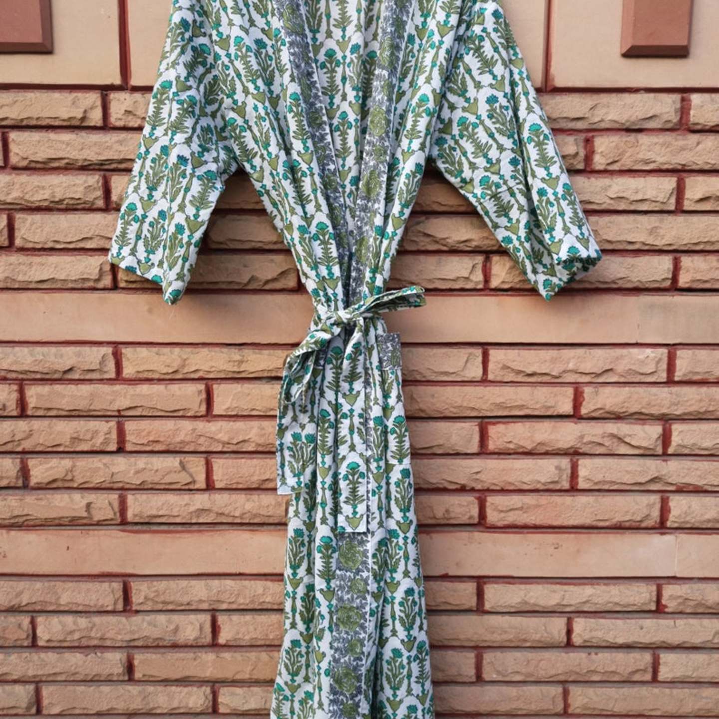 Floral Print Cotton Kimono Robe, Women's Night Dressing Gown, Block Print Kimono Robe