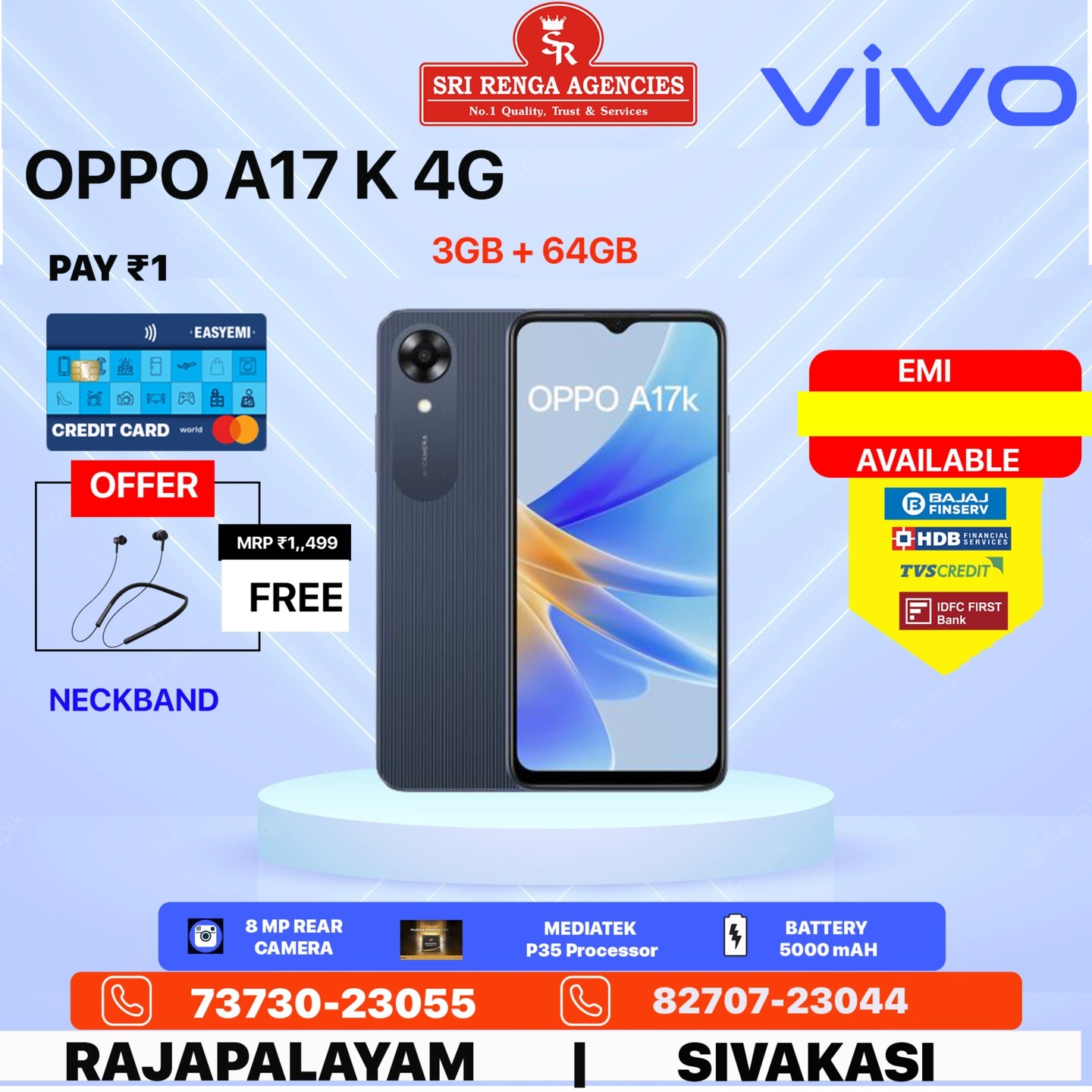 OPPO A17K 4G 3GB RAM + 64GB ROM  CALL FOR FINANCE OPTIONS