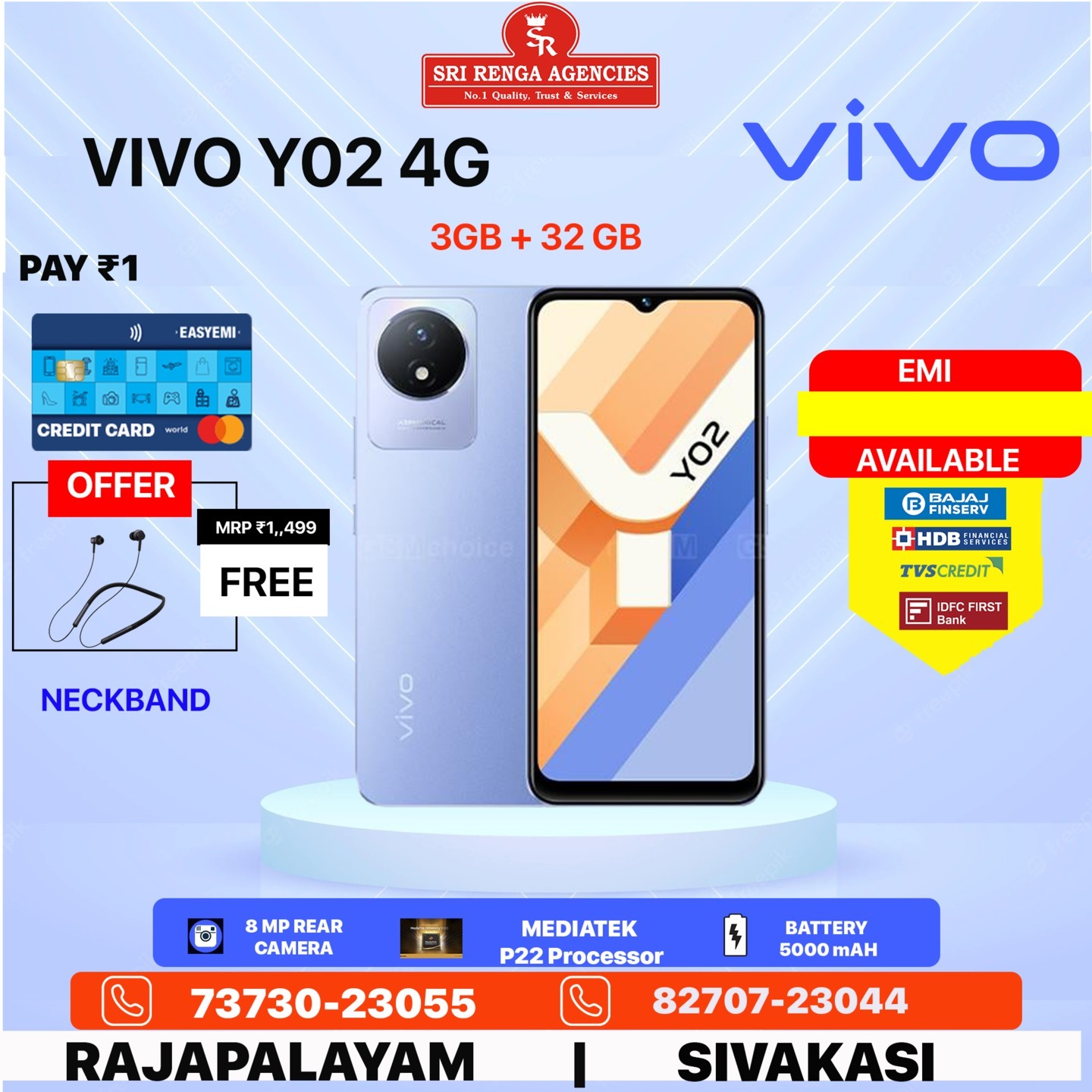 VIVO Y02 4G 3GB RAM + 32GB ROM  CALL FOR FINANCE OPTIONS