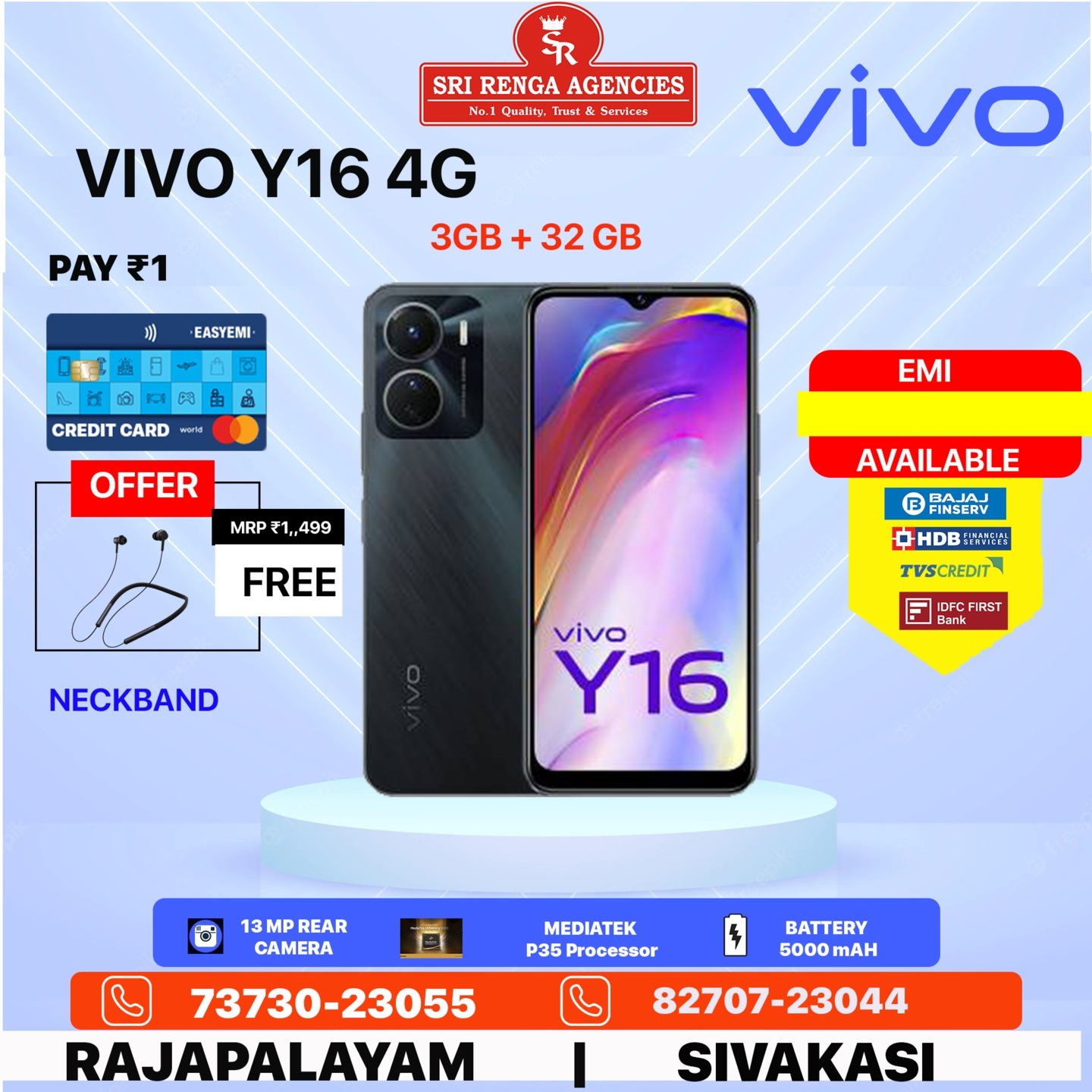 VIVO Y16 4G 3GB RAM + 32GB ROM  CALL FOR FINANCE OPTIONS
