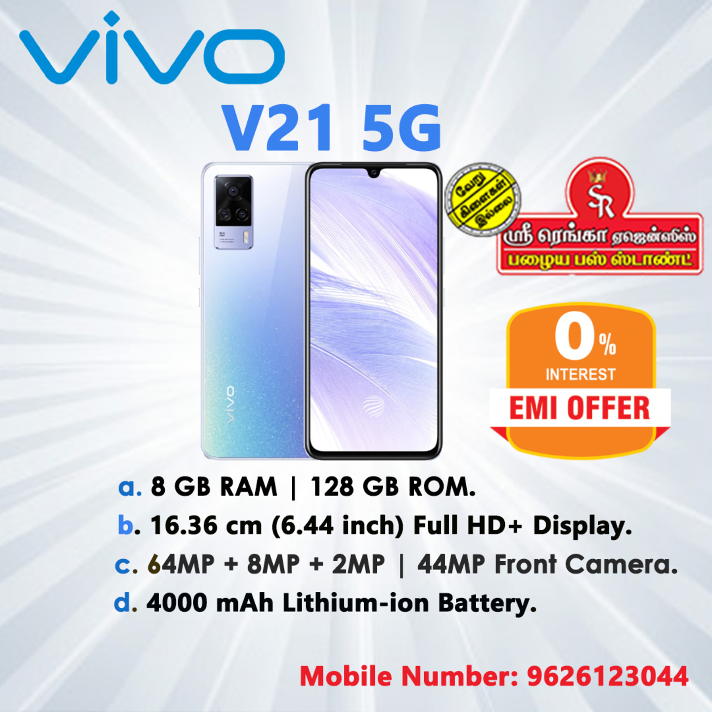 ViVO V21 5G Sunset Dazzle, 128 GB  8 GB RAM