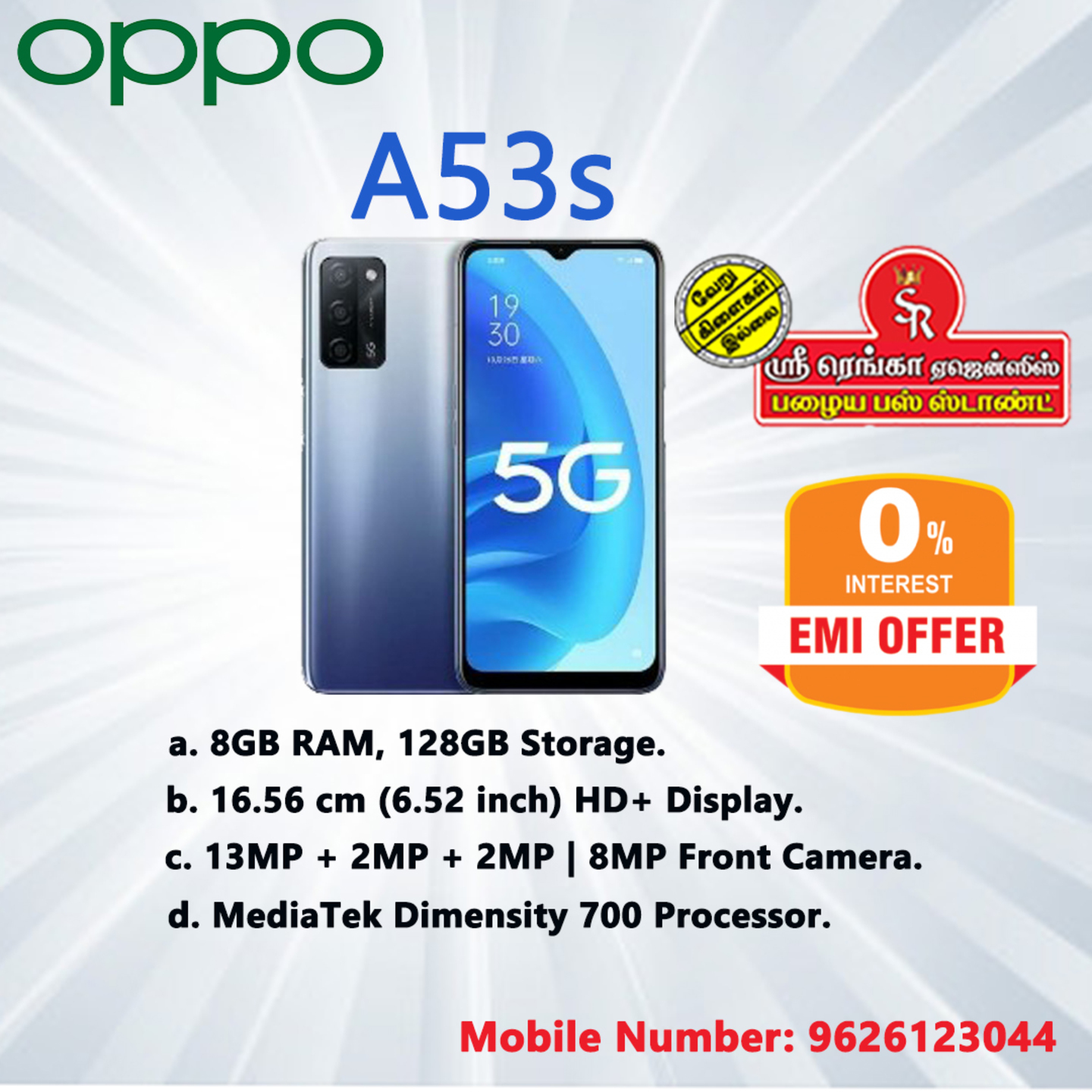 OPPO A53s 5G Ink Black, 128 GB  8 GB RAMCALL US FOR NO COST CREDITDEBIT CARD EMI OR FINANCE ONLINE PRICE GURARANTEE