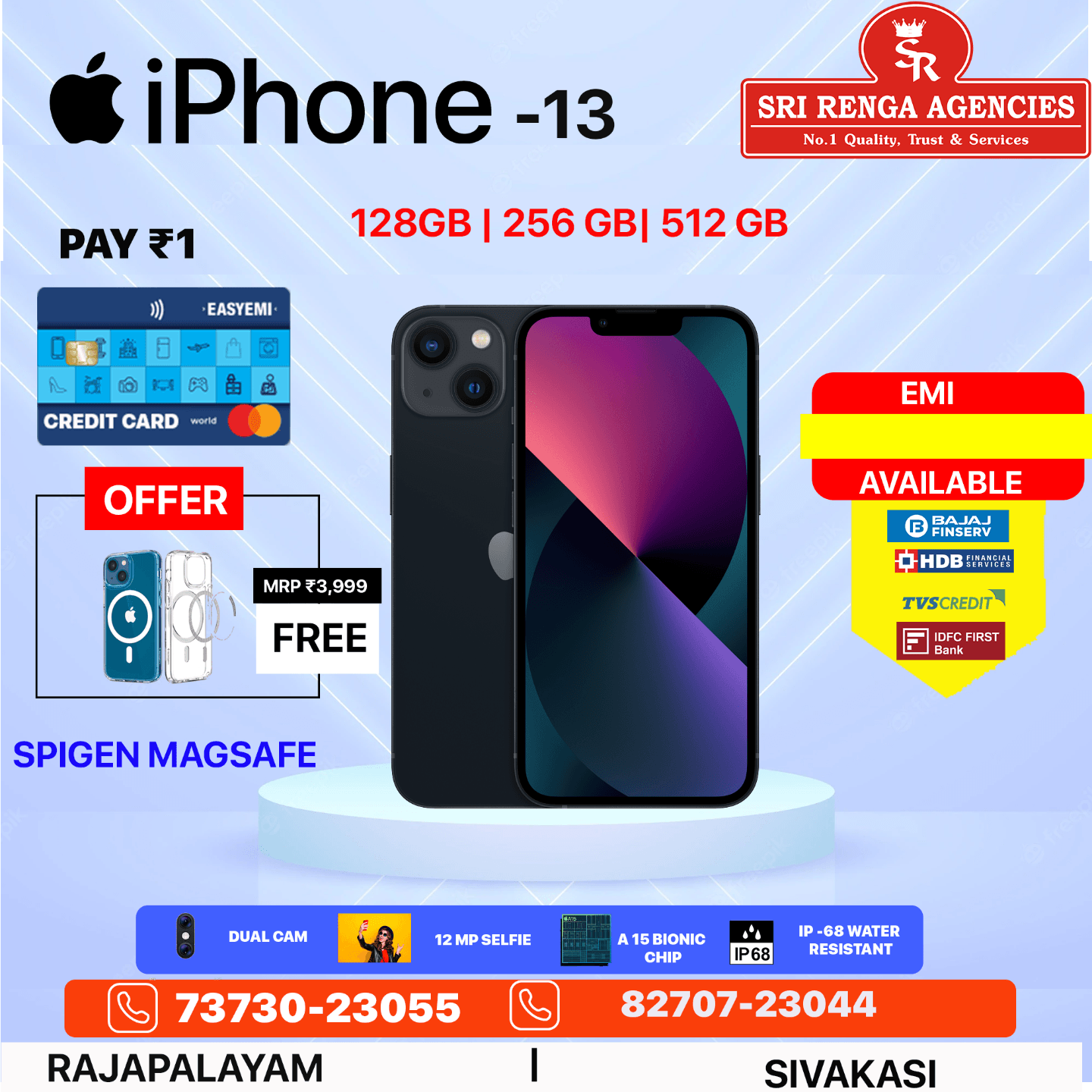 IPHONE 13 (128 GB) CALL FOR FINANCE &( EXTRA 2000 CASHBACK ON HDFC CC) OPTIONS