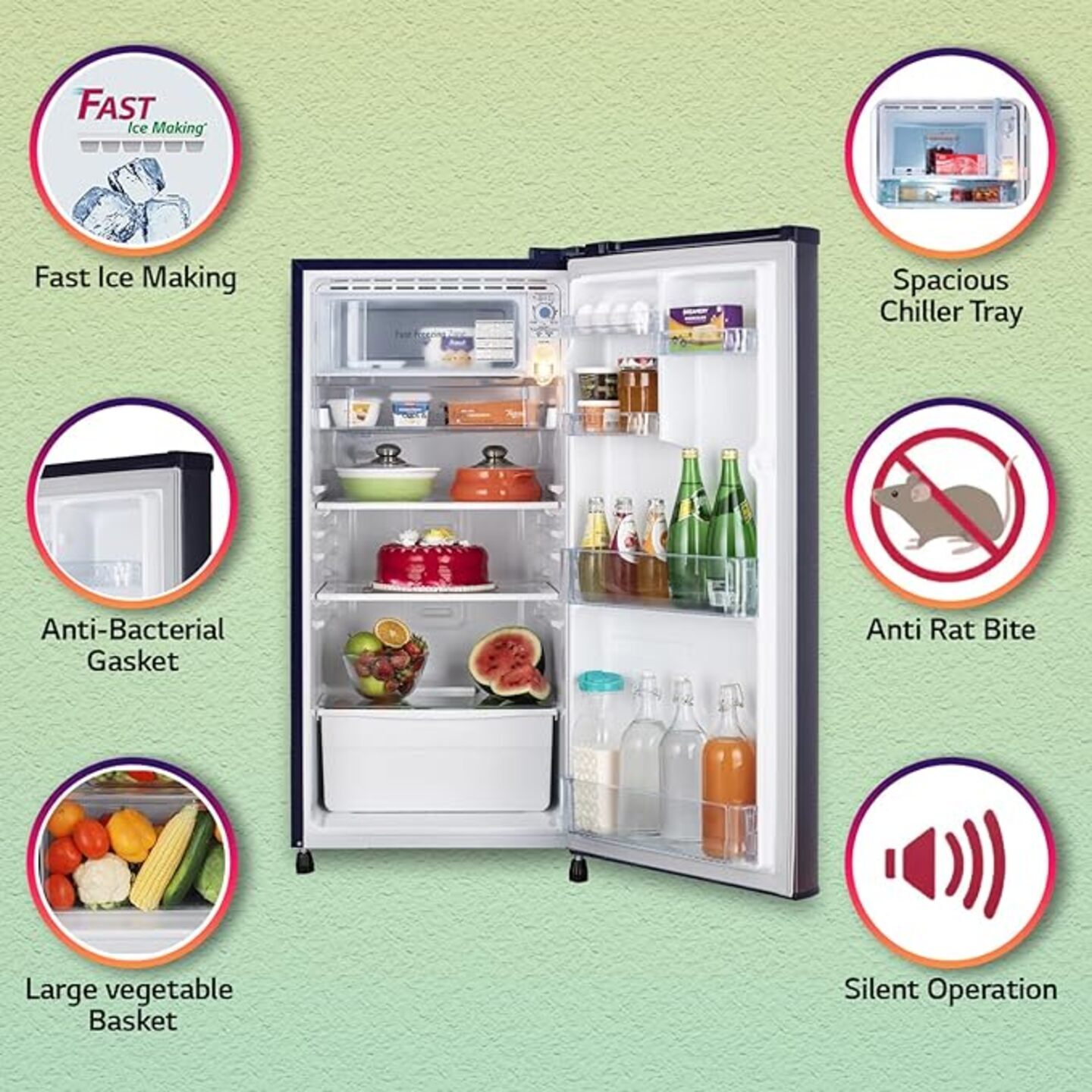 LG 190L 2 Star Direct-Cool Single Door Refrigerator (GL-B199OBPC, Blue Plumeria, Fast Ice Making, 2022 Model)