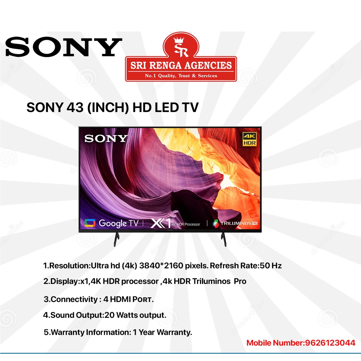 SONY 108 cm (43 Inch) Ultra HD (4K) LCD Smart Google TV  (KD-43X80K)