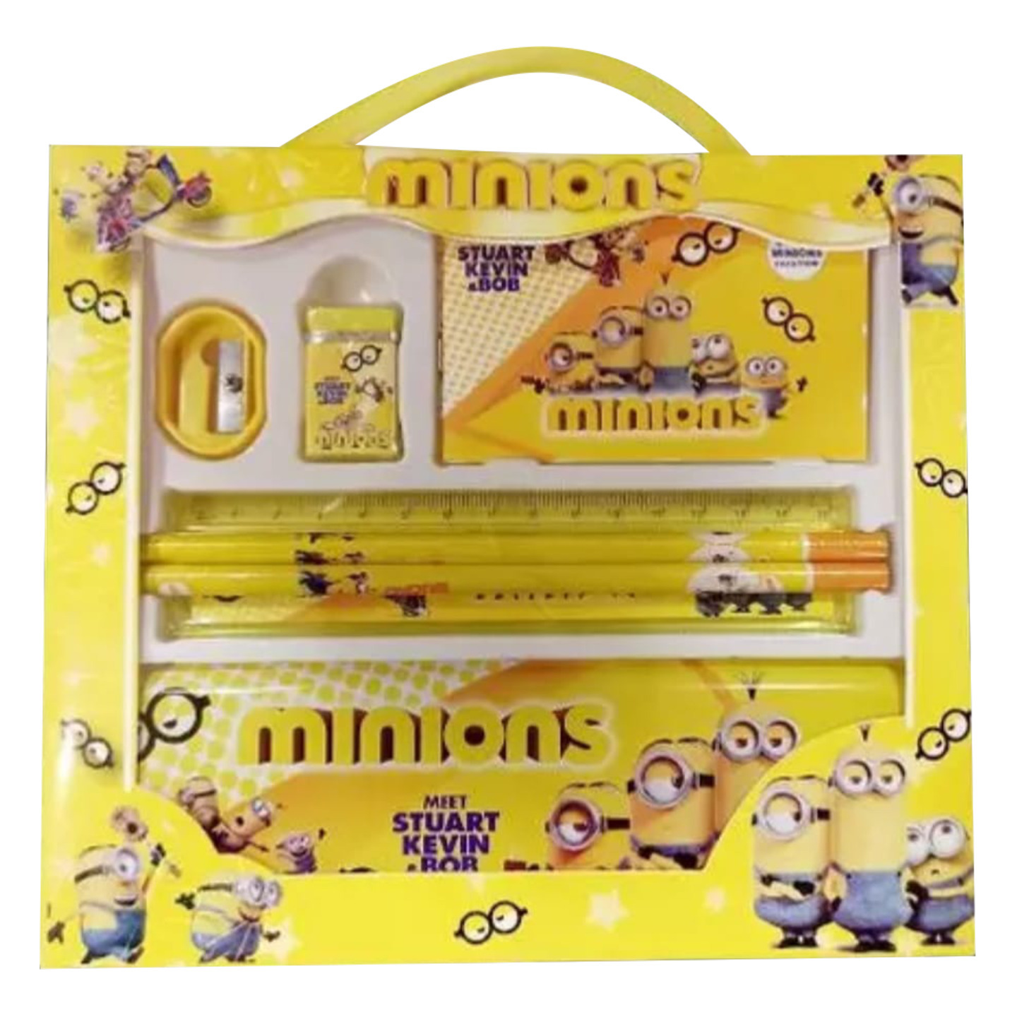 Minions Print Stationary School Set  Kit  Case  Organizer For Kids For Gifting, Birthday Return Gifts - Yellow Colour