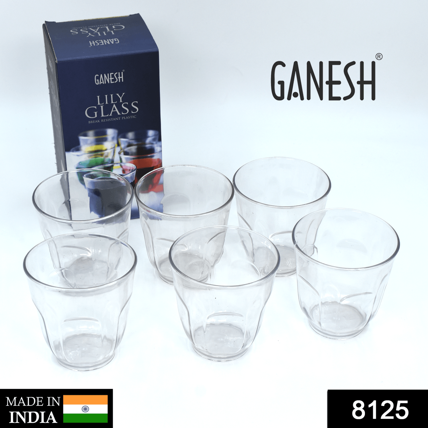 Ganesh Lily Glass Break resistant Set Of 6