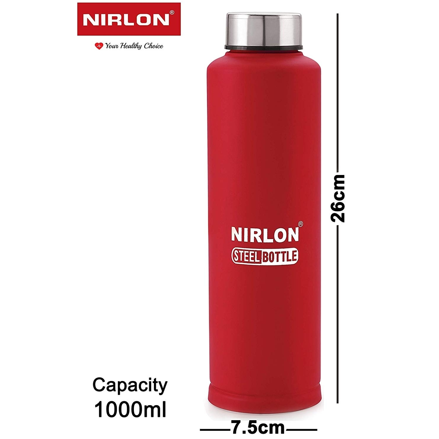 Nirlon Leak Proof Stainless Steel Water Bottle with RED Color, 1 Litre