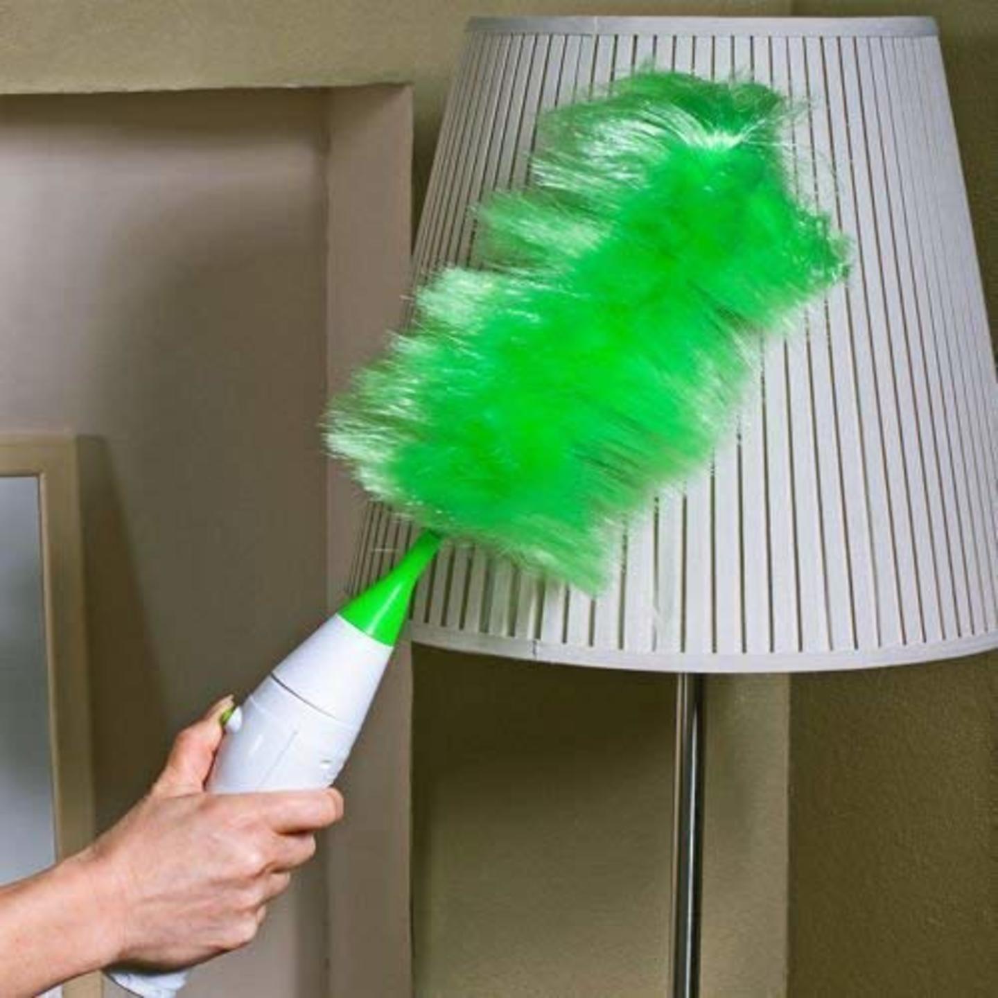 Ebott Creative Hand-Held, Sward Go Dust Electric Feather Spin Home Duster, Green. Electronic Motorised Cleaning Brush Set