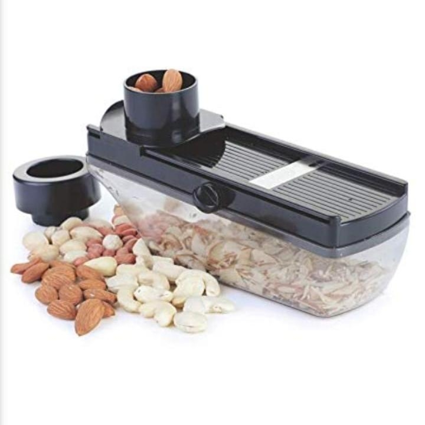 Multipurpose Dry Fruit, Garlic Ginger Slicer with Hand Guard, Thickness Setting and Container