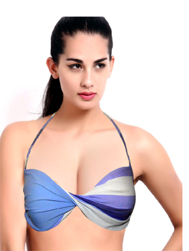 Rouymg Stylish Blue Stripe Twisted Halter Bikini Bra