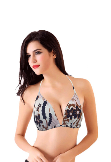 Ladies White Retro Print Halter Bikini Bra