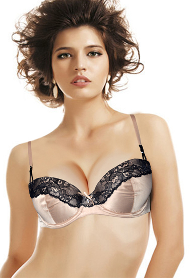 Wunderlove Sexy Black Lace Overlay Pushup Underwired Bra