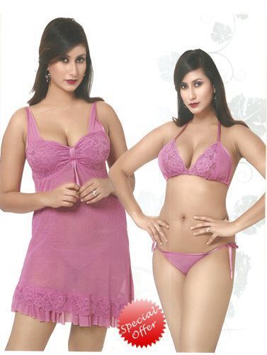 Exotic Purple 3 Piece Babydoll lingerie set