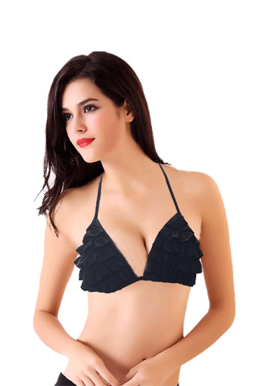 Black Triangle Ruffled Halter Bikini Top