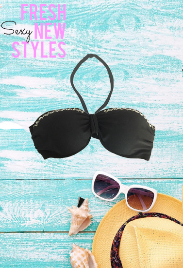 Ravishing Black Rhinestone Padded Halter Bikini Top