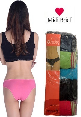 Hushh Womens Basic Five Pack Midi Knickers