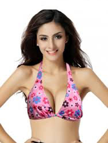 Cute Colorful Flower Print Halter Bikini Bra