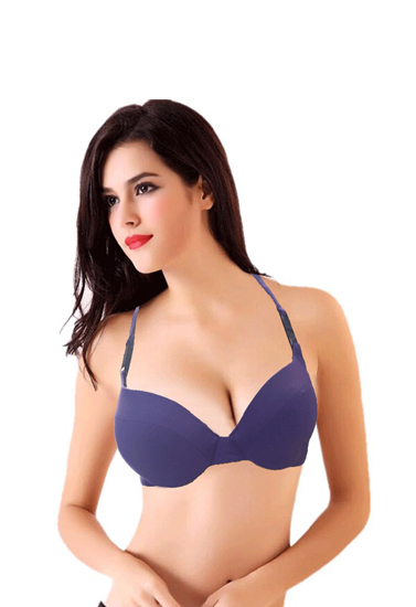 Ann Christine Violet Plain Padded Wired Halter Bra