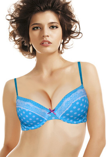 Wunderlove Light Blue Polka Dot Print Padded Wired Bra