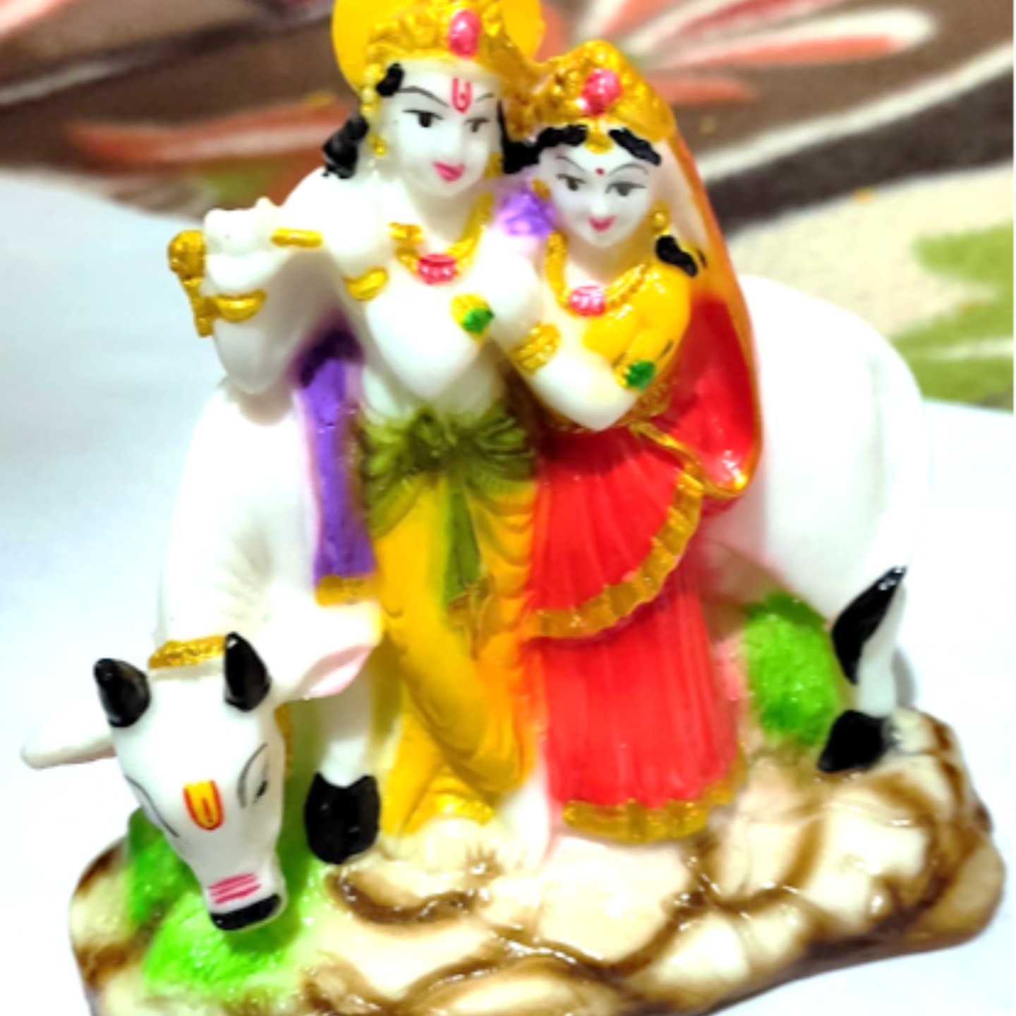 Radha Krishna Idol with Cow 